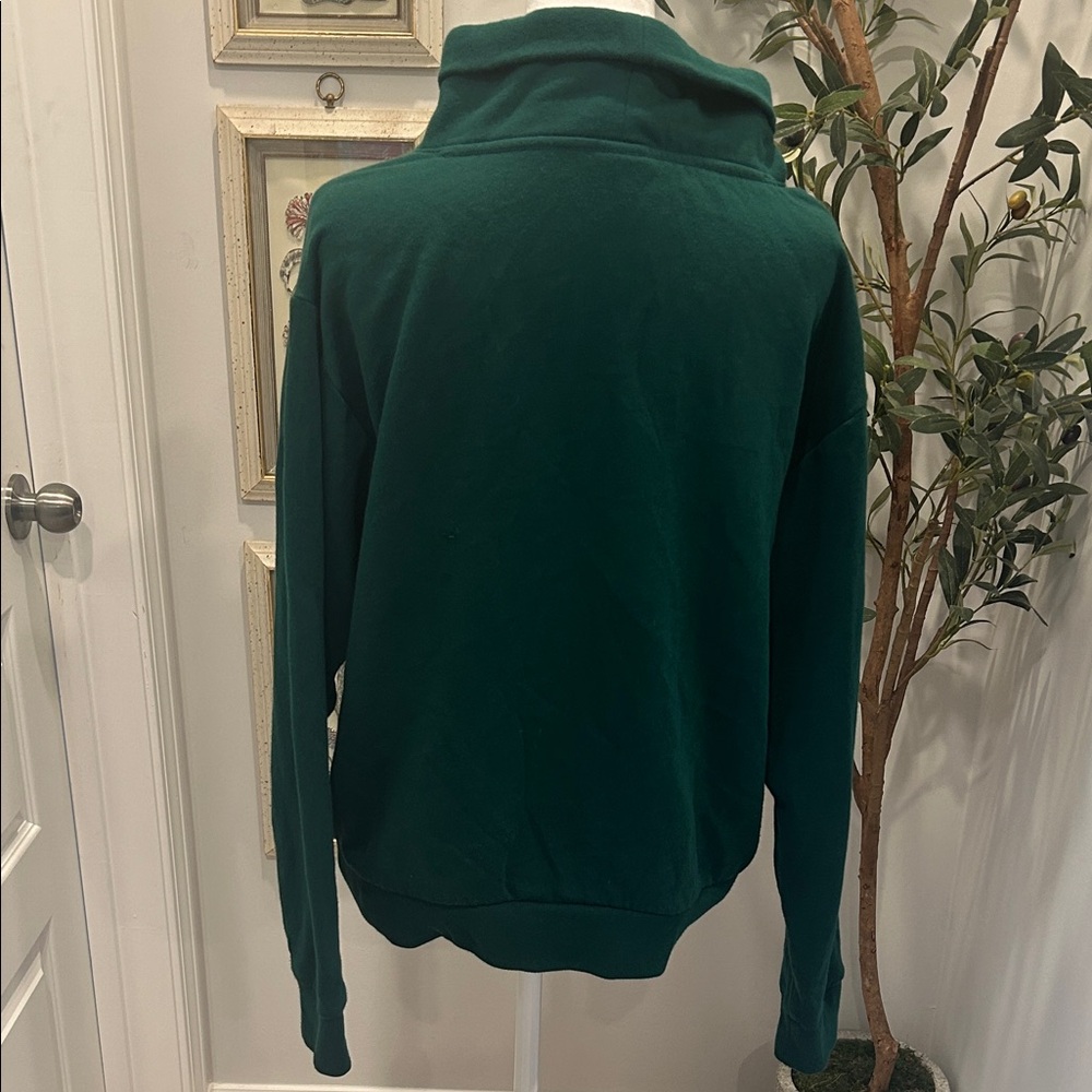 PINK Victoria's Secret Dark Green Funnel Neck Sweatshirt with Drawstring - Picture 3 of 4
